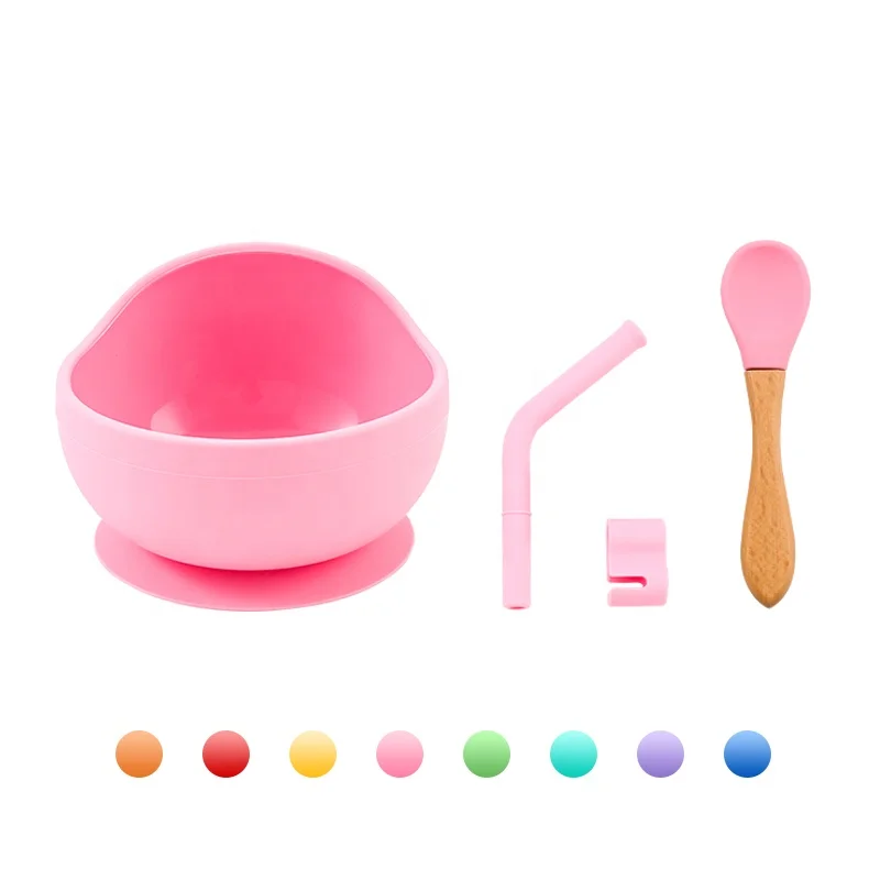 Food Grade BPA Free Soft Baby Bowl Unbreakable Suction Feeding Baby Silicone Bowl and Spoon Set for Gift