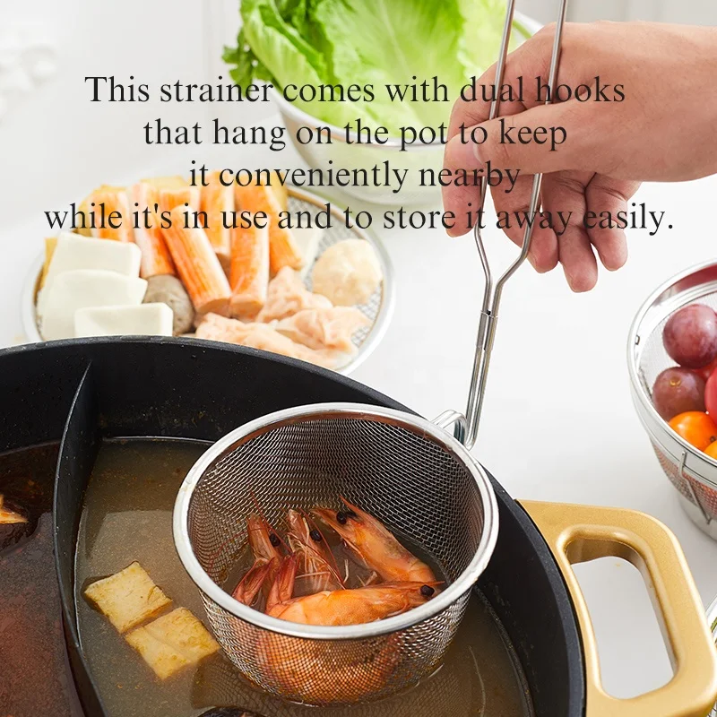 Stainless Steel Asian Kitchen Noodle Soup Strainer Hot Sale in Taiwan Fine Mesh Skimmer with Long Handle and big basket Colander