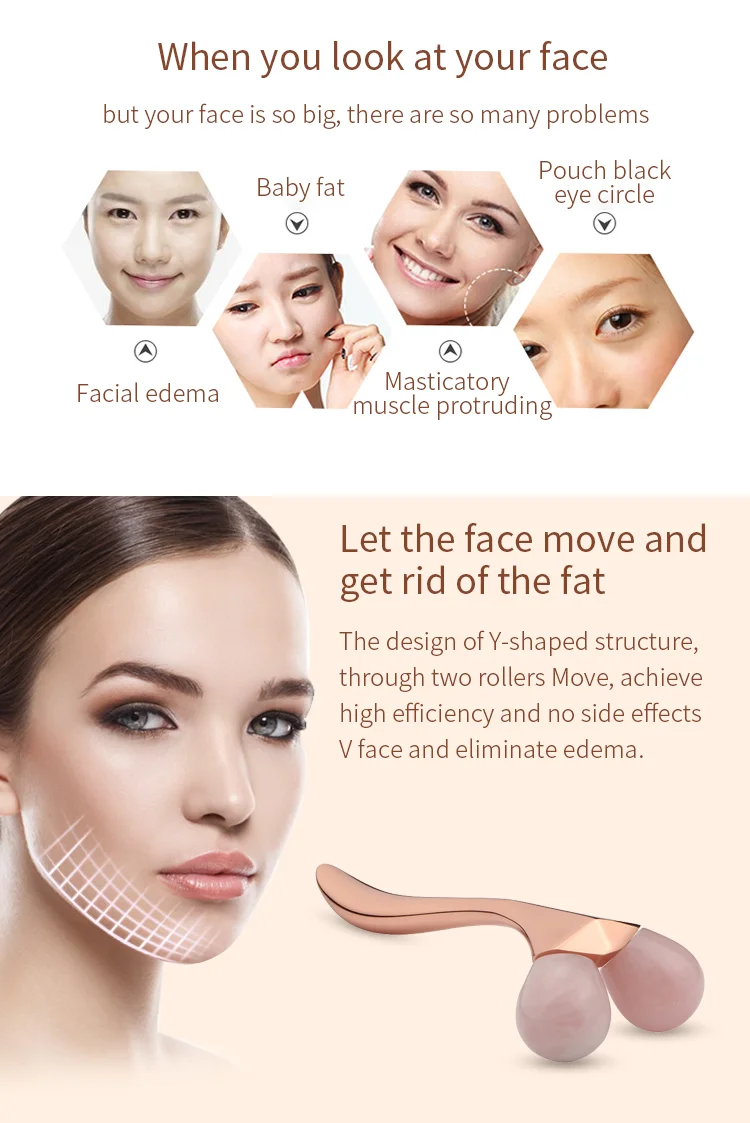 New Arrived 3D Rose Natural Stone Jade Roller Facial Massage Tool Summer Face Guasha Massager Gua Sha Scraper 3D Jade Roller