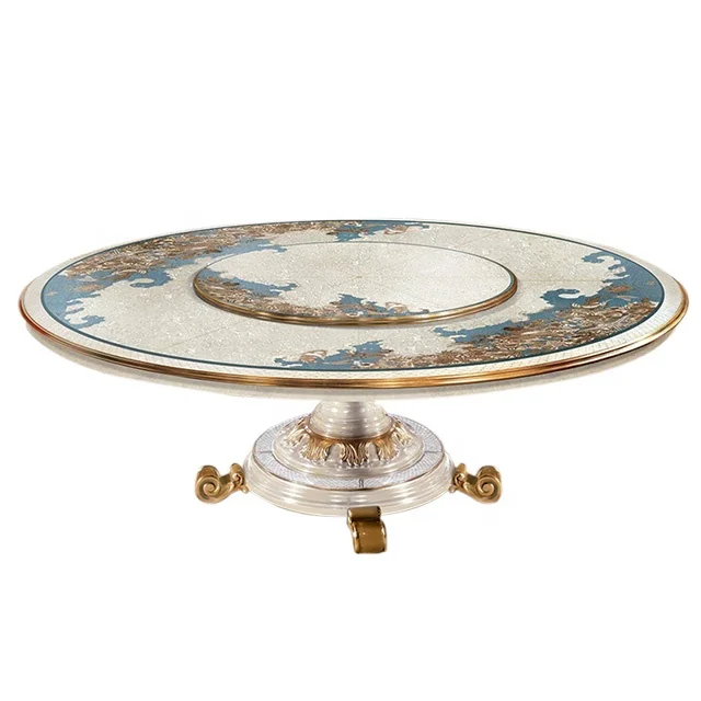 New Milan Collection Royal Dining Table, Italy Brand Elegant White and Blue Dining Table, Customised Luxury Furniture