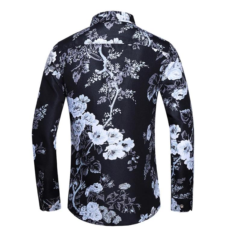 2021New Arrival Autumn Men Dress Shirts Fashion Chinese Style Floral Long Sleeve Shirt