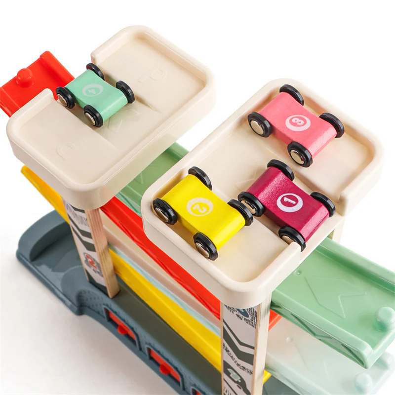 TopBright Toddler Baby Motor Skills Race Tracks Car Ramp Vehicle Playsets Wooden Race Track Car Ramp Toys