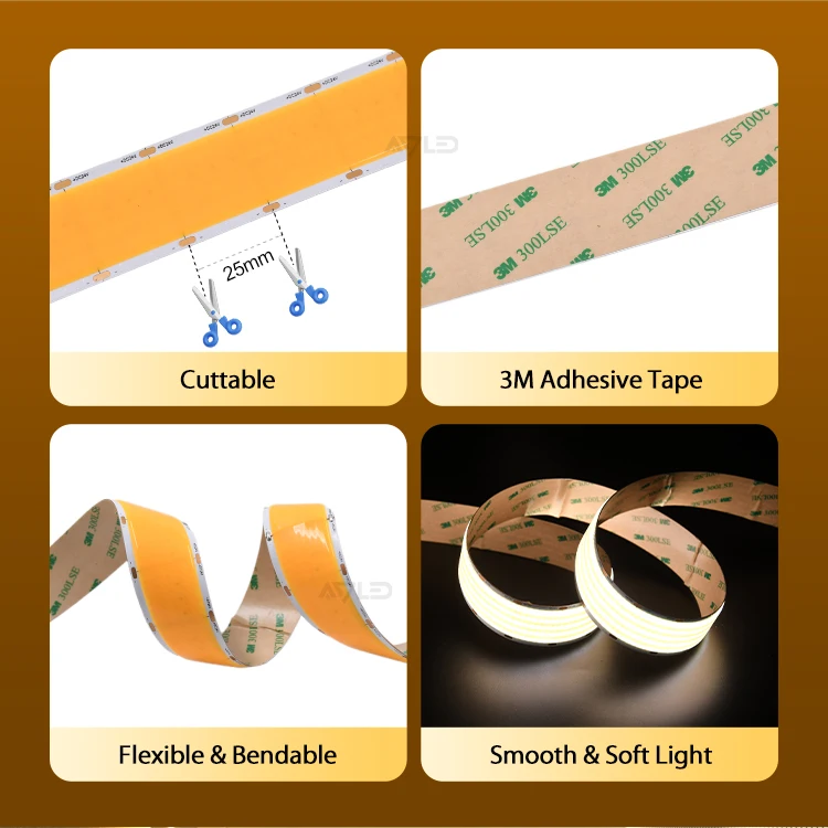 Super Wide 40W Flex Cob Led Strip DC24 1600 chips 30mm 5 Row Dimmable RA90 High Lumen Super Bright Big Power Led Ribbon Rope