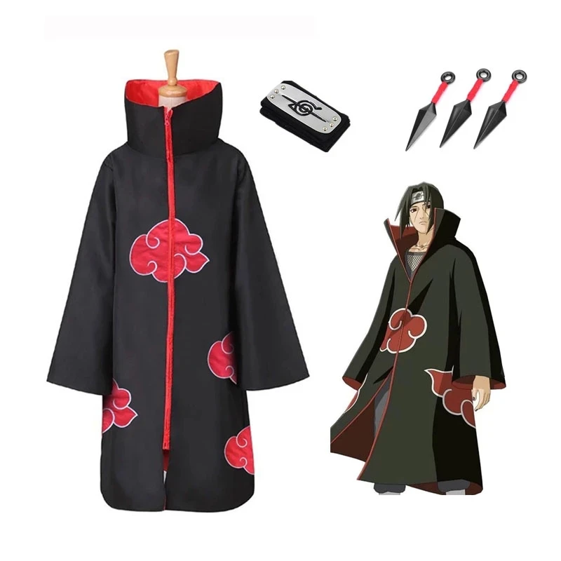 Anime Hoodie Japan Cosplay  Cloak Jacket Uchiha Itachi Ninja Akatsuki Headband Cosplay Costumes Windbreaker Cape Naruto