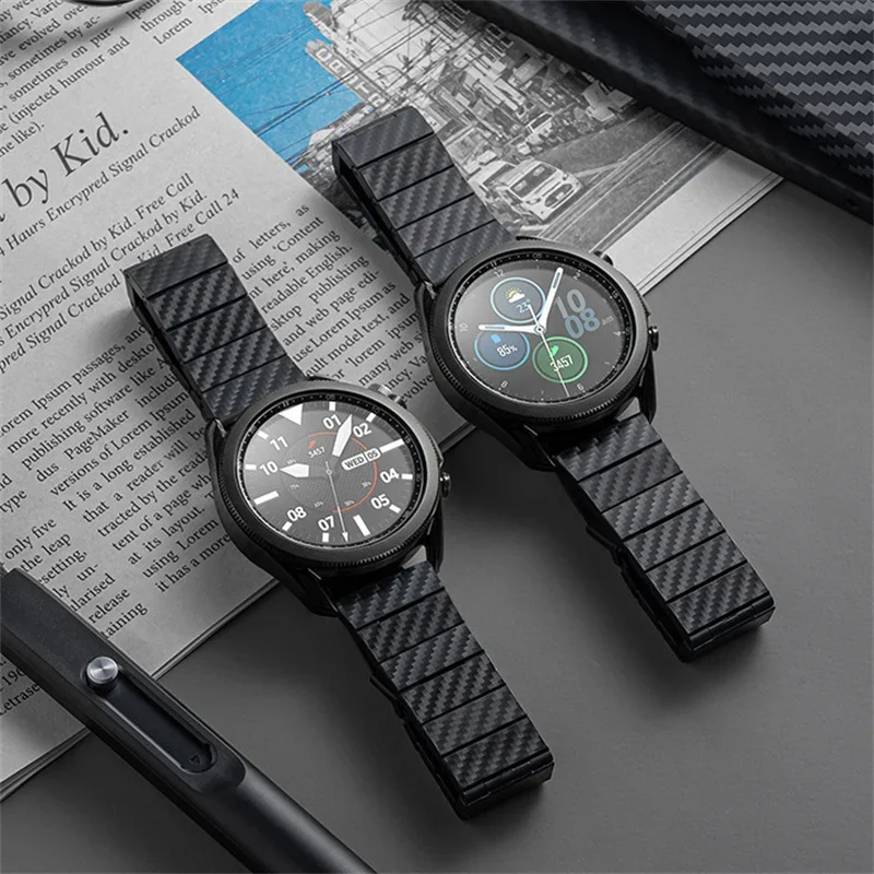 CAOWTAN Luxury Watch Strap for Huawei GT2 3 20mm 22mm Band for Samsung Watchbands 4 5 Pro Classic Carbon Fiber Pattern Strap