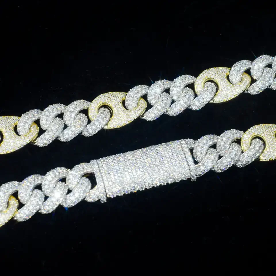 Factory Price 925 Silver Diamond Infinity Cuban Link Necklace Bling Iced Out 15mm Moissanie G-Link Cuban Chain and Bracelet