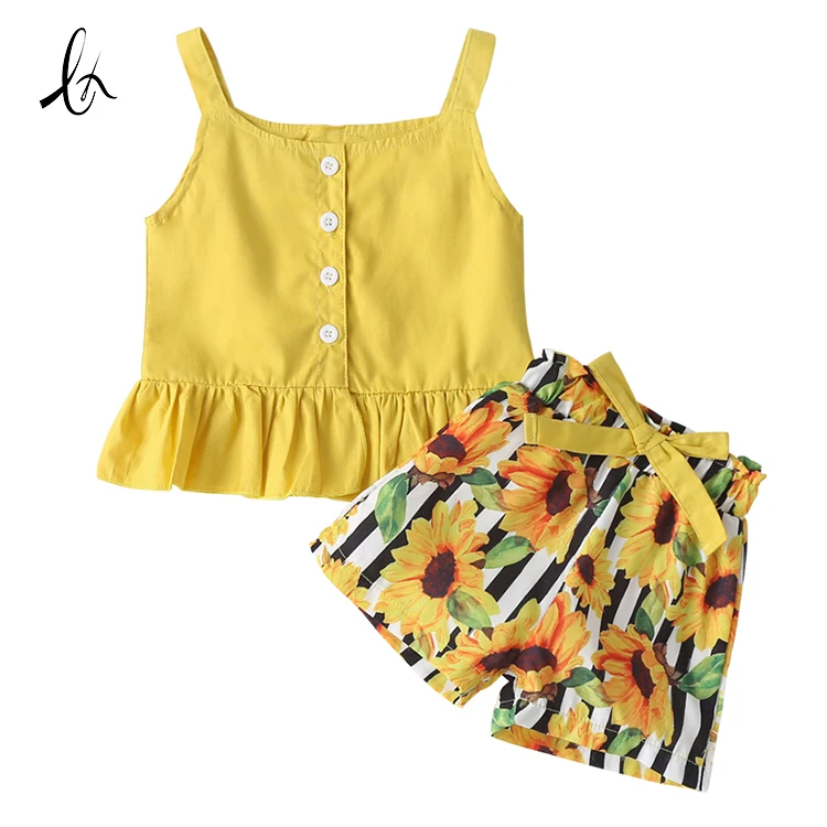 
Kids Clothing Sets Baby Kids Girls Outfits Ruffle Tutu Skirt Sun-Flower Dress Baby Girls Clothes Sets for 0-18 Month 