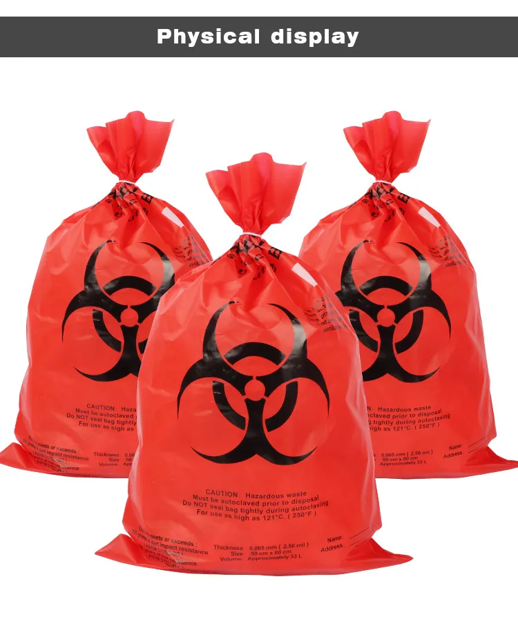 Large red autoclave medical biohazard waste bags disposal