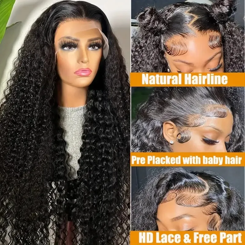 Wear And Go Glueless Full Lace Frontal Wigs Deep Curly Raw Indian Hair Wigs Pre Pluck HD Transparent Lace Front Wigs Human Hair