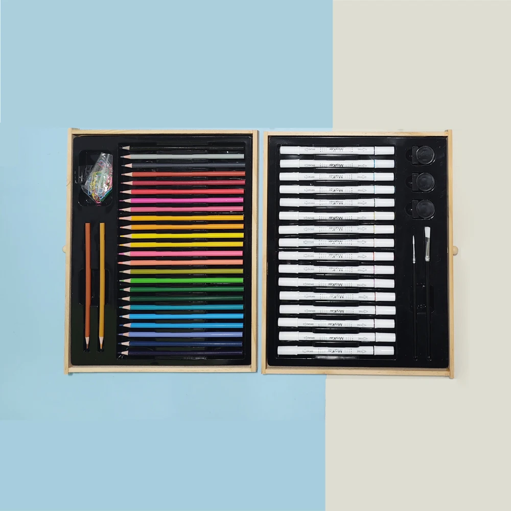 GF High Quality 258pcs Artist Beginners Drawing Painting Coloring Wooden Box Drawing Art Set For Kids