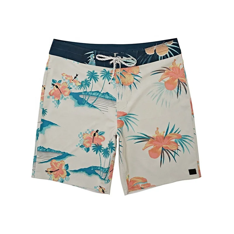 Hawaii Style Full Leaves Print Fashion Swim Trunk for Men Surf Board Shorts on Beach Activity