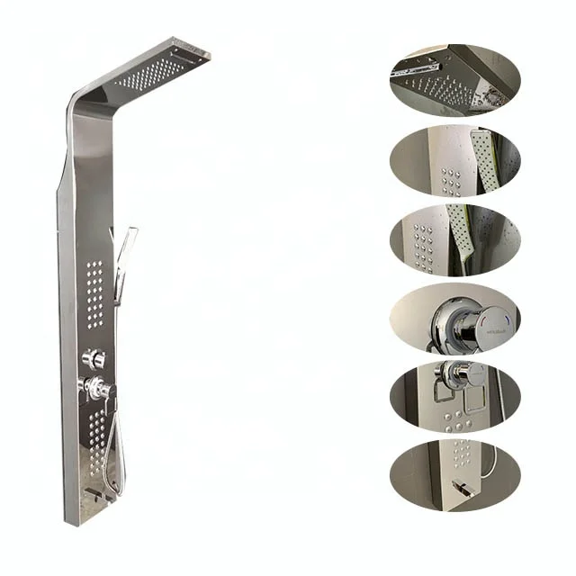 silver mirror shower panels with five patterns and bottom tap