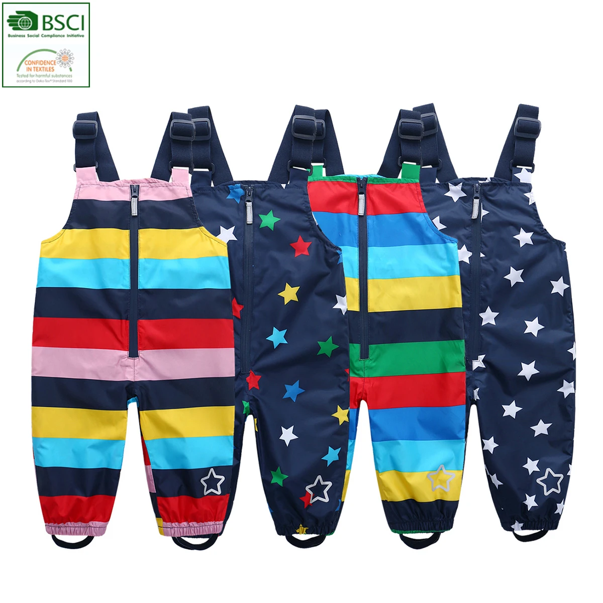 Germany Kids Mud Pants Polyester waterproof Rain Trousers Pants with bib brace Kids PU Rainwear jumpsuit