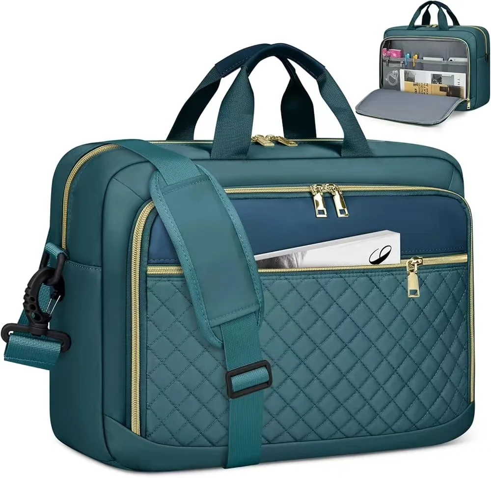 quilted Professional 17.3 Inch Laptop Briefcase Fashionable Polyester Business Office Work tote Bag for unisex teacher OEM