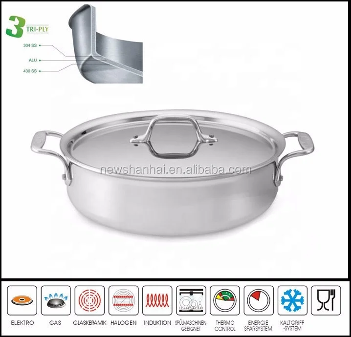 3 ply stainless steels saucepan casseroles 304 induction stockpot for Kitchen Cooking Safety Microwave Dishwasher