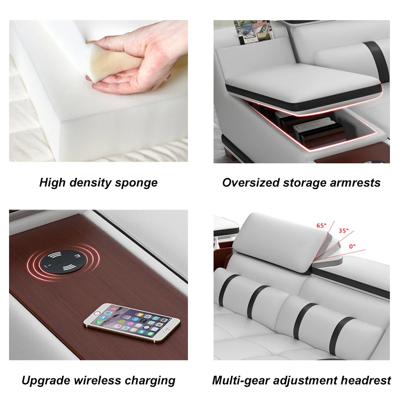 Customizable hot sale Modern Storage luxury Micro fabric leather Reclining Kapa leather Folding Multi purposes living room Sofa