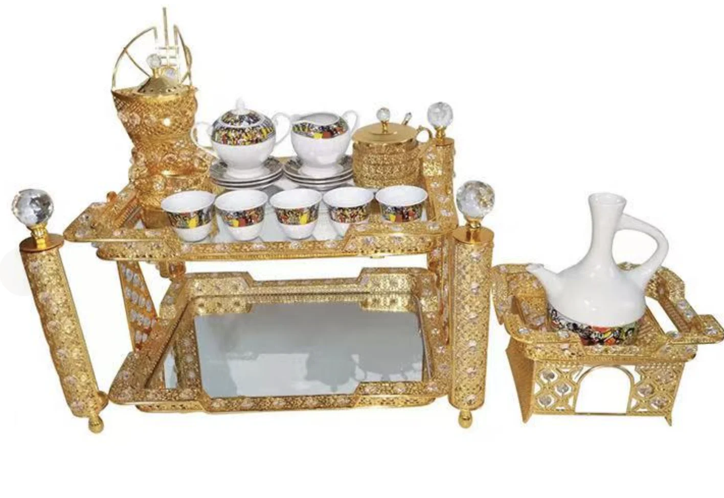 New Arrival  Oval Antique Coffee Desk Flasks Traditional Ethiopian Living Room Two Floor Arabic Tea Tray Sets