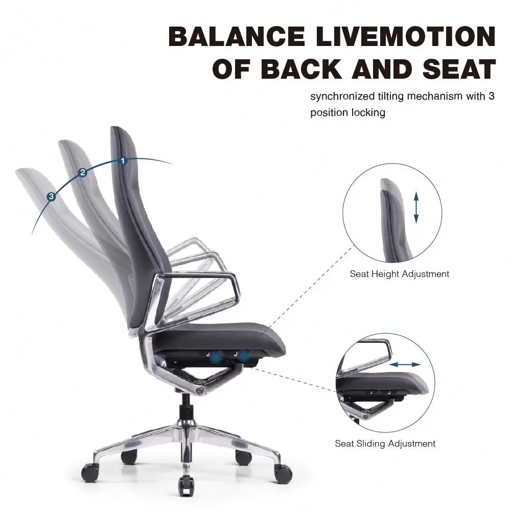 High Back Accent Leather Office Chair Executive Modern Swivel Chair