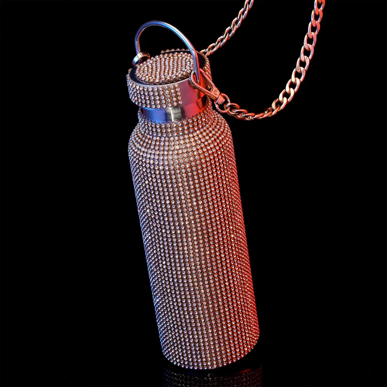 customized diamond silver glitter bling Wide Mouth double wall portable office water bottle