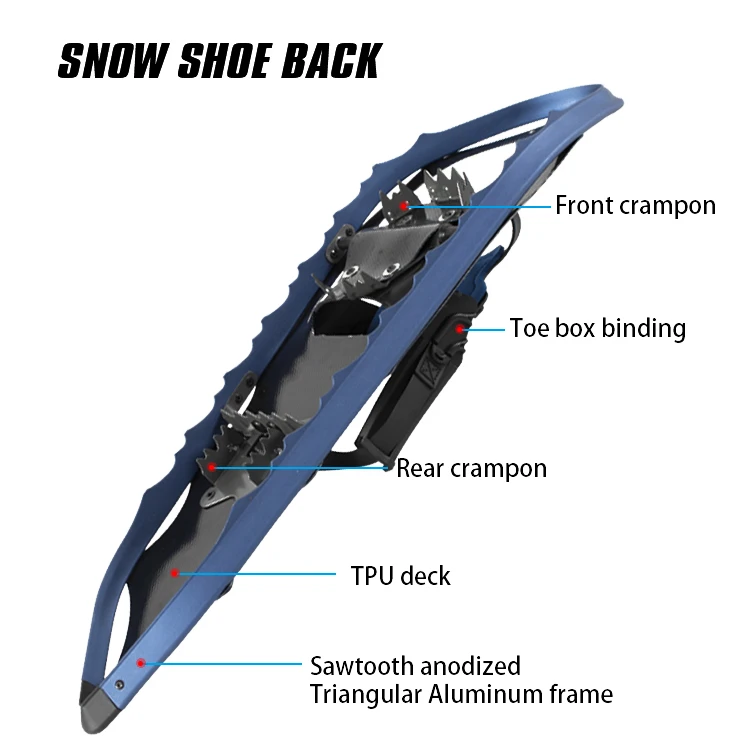 Light Weight Sawtooth Aluminum Snowshoes with TPU deck Snowshoes with EVA padded Toe Box BOA Binding  with Heel Lift for Adults