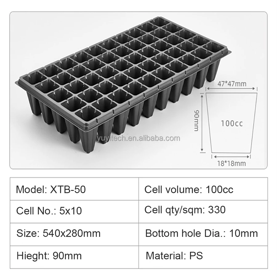 Deep 50 Holes Plastic Tree Seed Planter Nursery Trays for Forestry Propagation