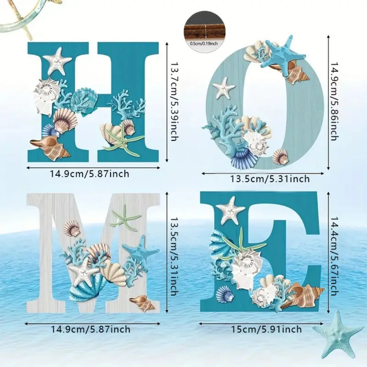 Vietnam Starfish Shell Wall Decor Coastal Beach Style Wood Home Sign Letters Blue Hanging Wood Crafts Wall Signs