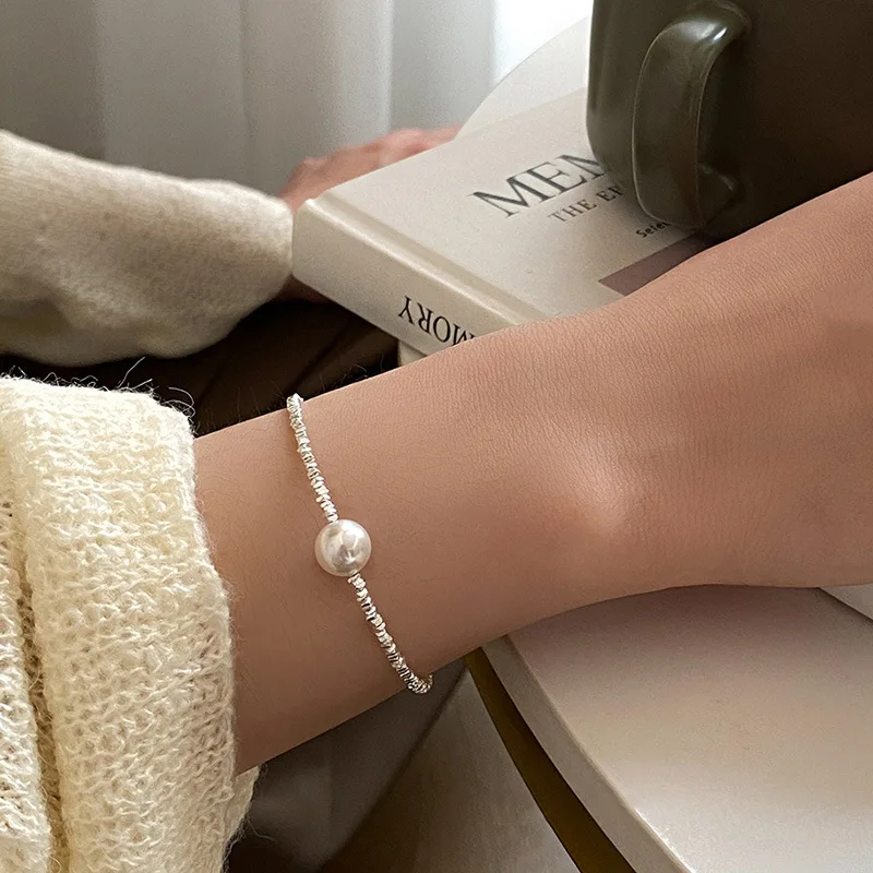 Sparkling Small Beads Chain Bracelet 925 Sterling Silver Charm Pearl Women Trendy Adjustable Bracelet