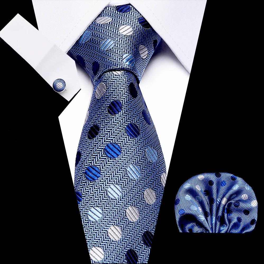 Men`s Classic Tie 100% Silk 7.5cm Male Tie Set Ties+ Hanky +Cufflinks