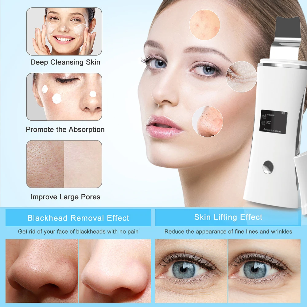 New Version Upgraded Portable Professional Ion Spatula  Wireless Ultrasonic Face Massager Cleaner Skin Scrubber For Face