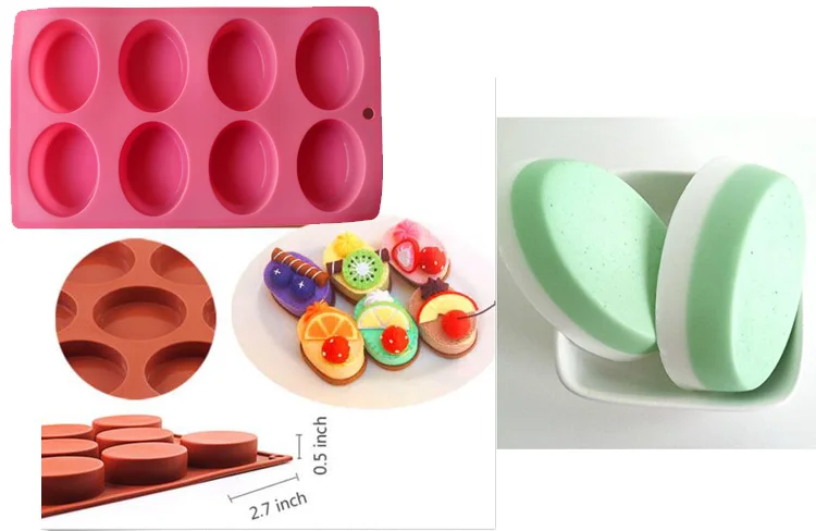 8 holds oval shape silicone soap mould cake pan