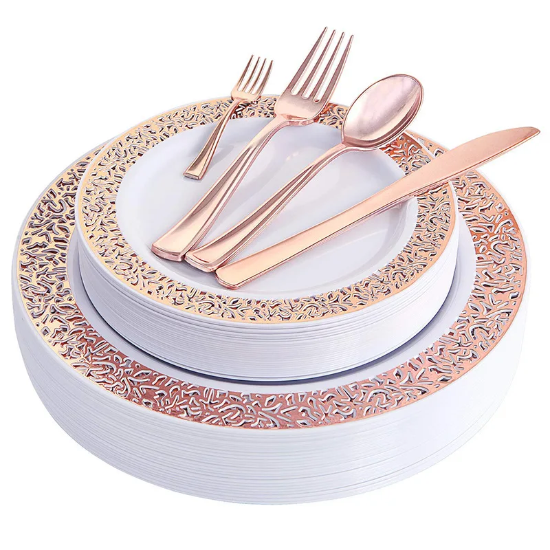 China wholesale High Quality disposable silverware gold rim plastic plates