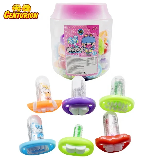 Halloween Devil Tooth Shape Hard Candy Plastic Denture Toy Candy Kids Fruit Flavor  Lollipop