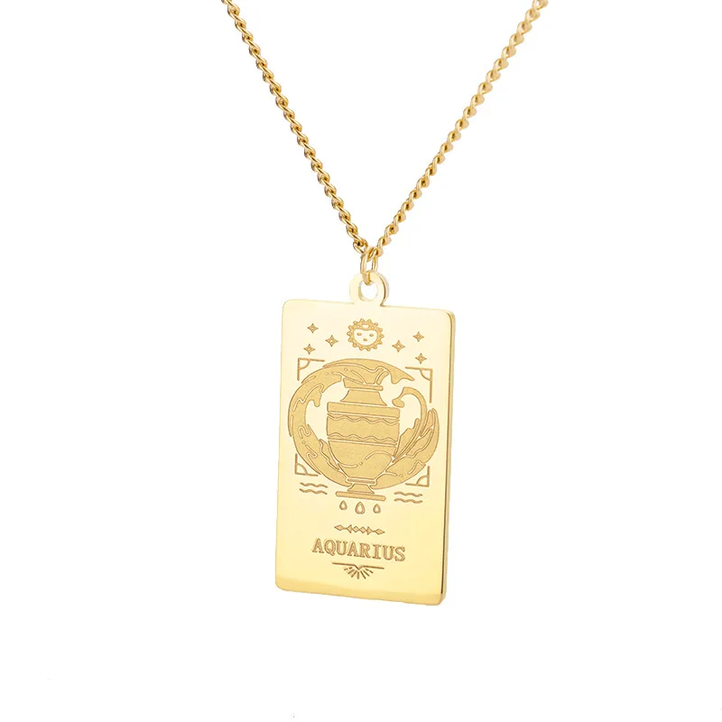 Tarot Necklace 12 Zodiac Signs 18K Gold Plated Necklace Gifts stainless steel necklace