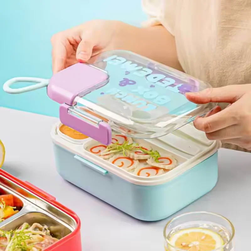 lovely Leakproof food Container with inner box plastic divided Lunch Box PP Microwave Safe Tray Bento Box