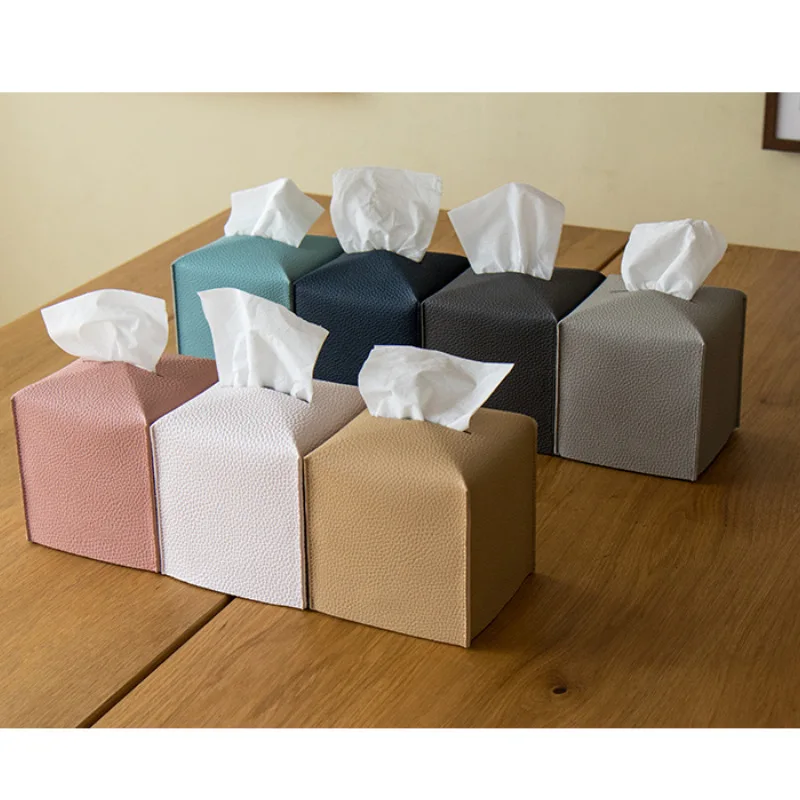 PU tissue box cover modern square bathroom car table bedside table office desk tissue box leather