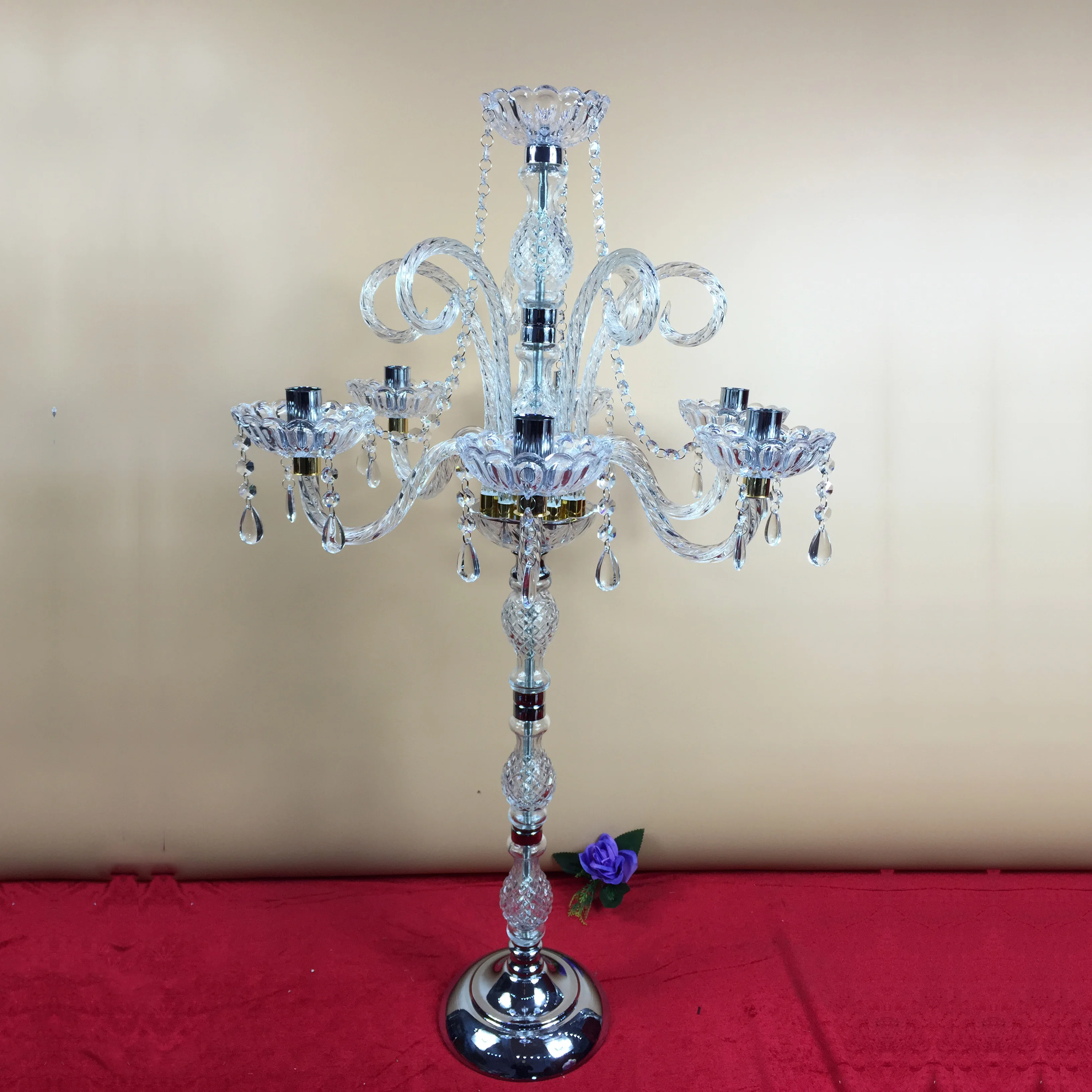 ADL 7 Arms Clear Crystal Candelabra Wedding Table Centerpieces for Flower Stand Flower Base and Wedding Decorations Crafts Tall