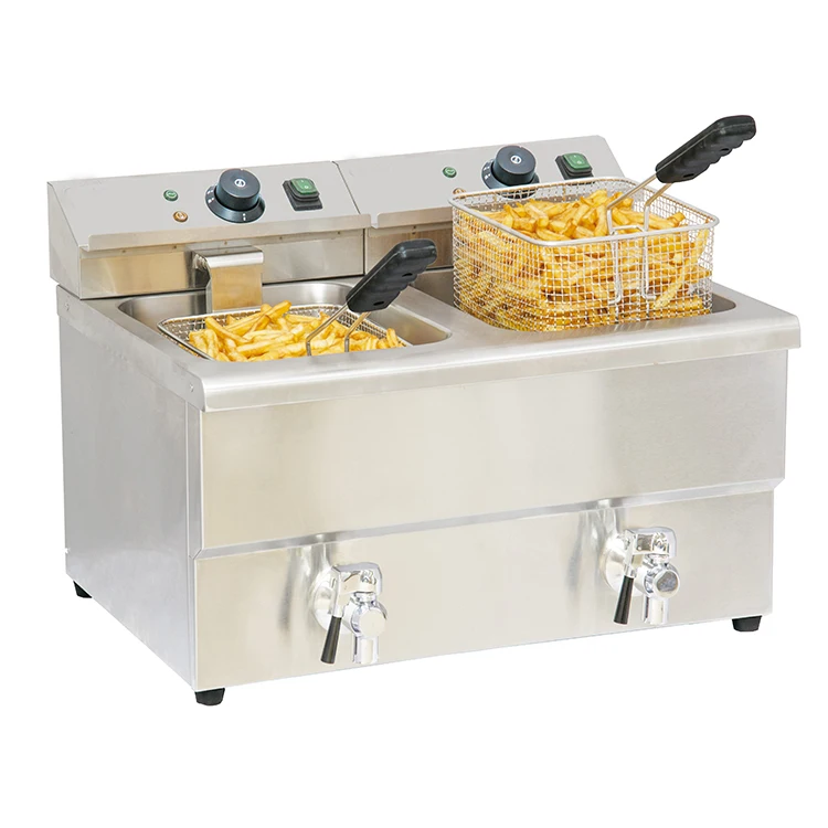 Food Shop Commercial Fryer with Fuse Temperature Limiter 2-Tank 2-Basket 12L Electric Fryer With Tap