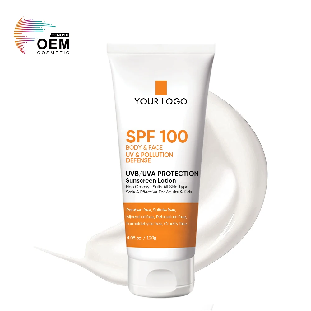 Personal Label Oem Protects Skin Uv Damage Broad Spectrum Water-Resistant Sun Cream Spf 100 Body And Face Sunscreen Lotion
