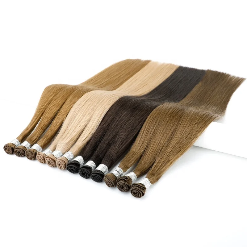 100% Russian Human Virgin Remy Hair Extensions Thick End Hand Tied Weft Double Drawn Handtied