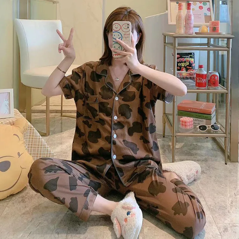 2025 Wholesale LOW MOQ Short Sleeves Satin Two Piece Pajama Set Casual Night Wear Sexy Sleep Wear for Women With Pocket