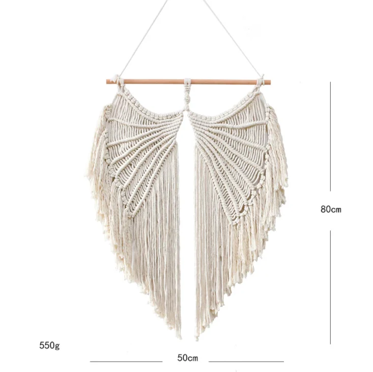 Wholesales Macrame Wall Hanging Angel wings Boho Chic Woven Leaf Tassels Decoration Handmade Bohemian Woven Tapestry
