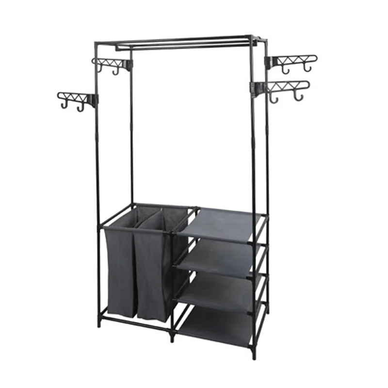 
Rugged steel frame hanger modular wardrobe organizer system storage unit with collapsible storage drawers 