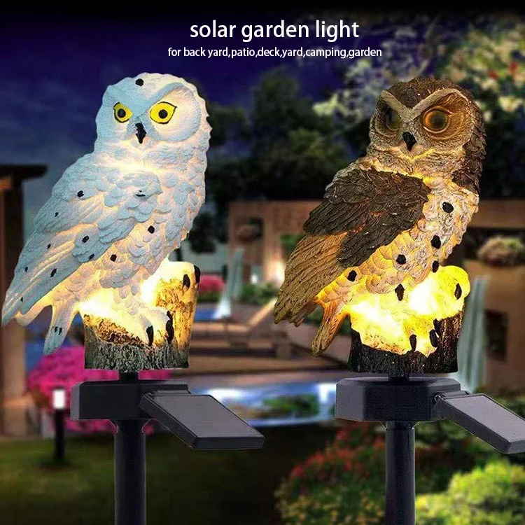 Olar Lights Outdoor Garden Decorative, Resin Owl Solar LED Lights Figurine with Stake, Waterproof Garden Statues for Garden Lawn