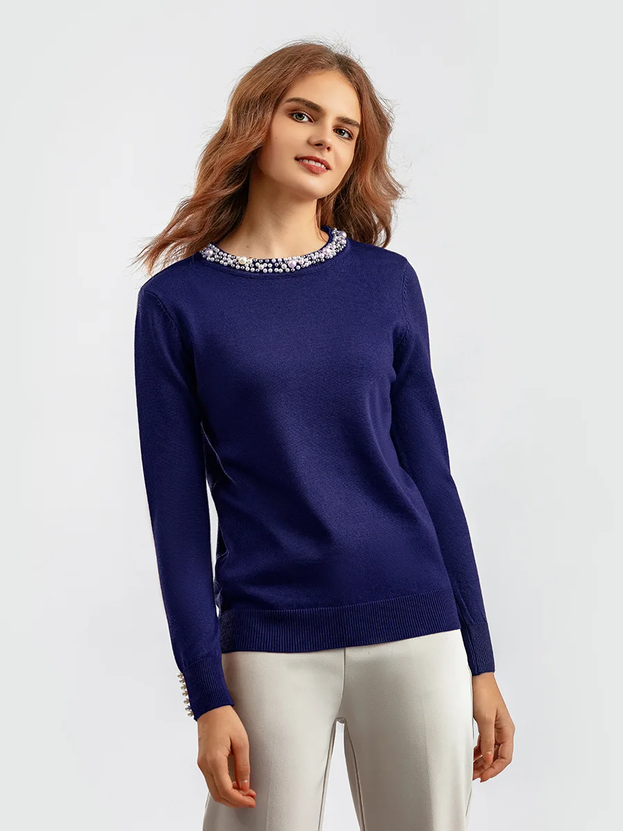 Autumn And Winter Nailed Bead Pullover Sweater Women Long Sleeve Sweater Loose Slimming Temperament Base Shirt