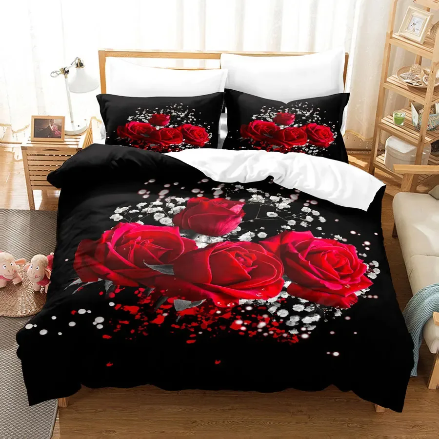 Bedsheet Red Rose Bed Linen Sheet China Manufacturer Custom 3D Print Bedding Set