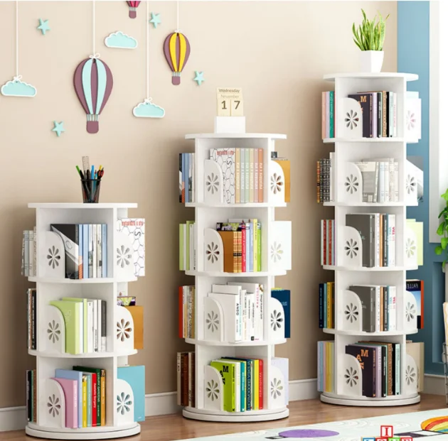 Kids Rotatable Bookshelf 360 Degree Wood Bookcase Revolving Storage Holders Racks Bookcase for Children