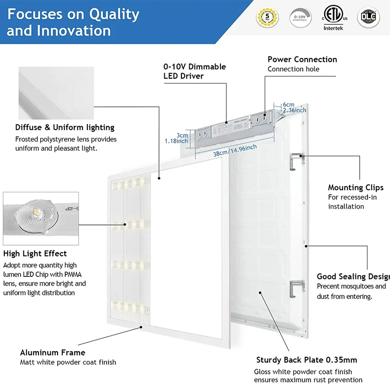 Dimmable Office lighting High Brightness ETL FCC DLC Approval 60x60 cct led ceiling panels lamp 2x2 2x4 Back lit led panel Light