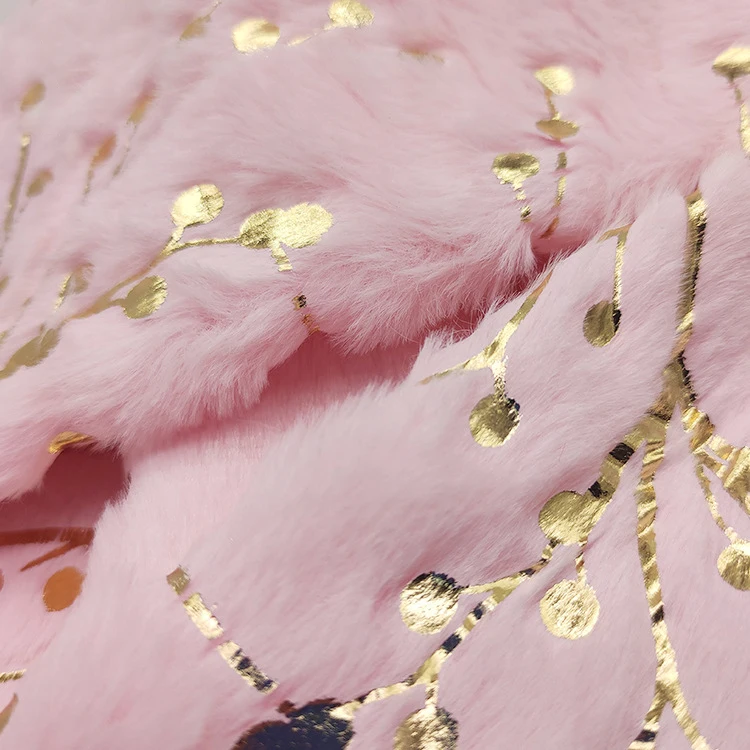 New Design Customized 100% Polyester Fabric Foil Print  Plush Faux Fur Fabric Artificial Rabbit Fur Fabric For Home Textile