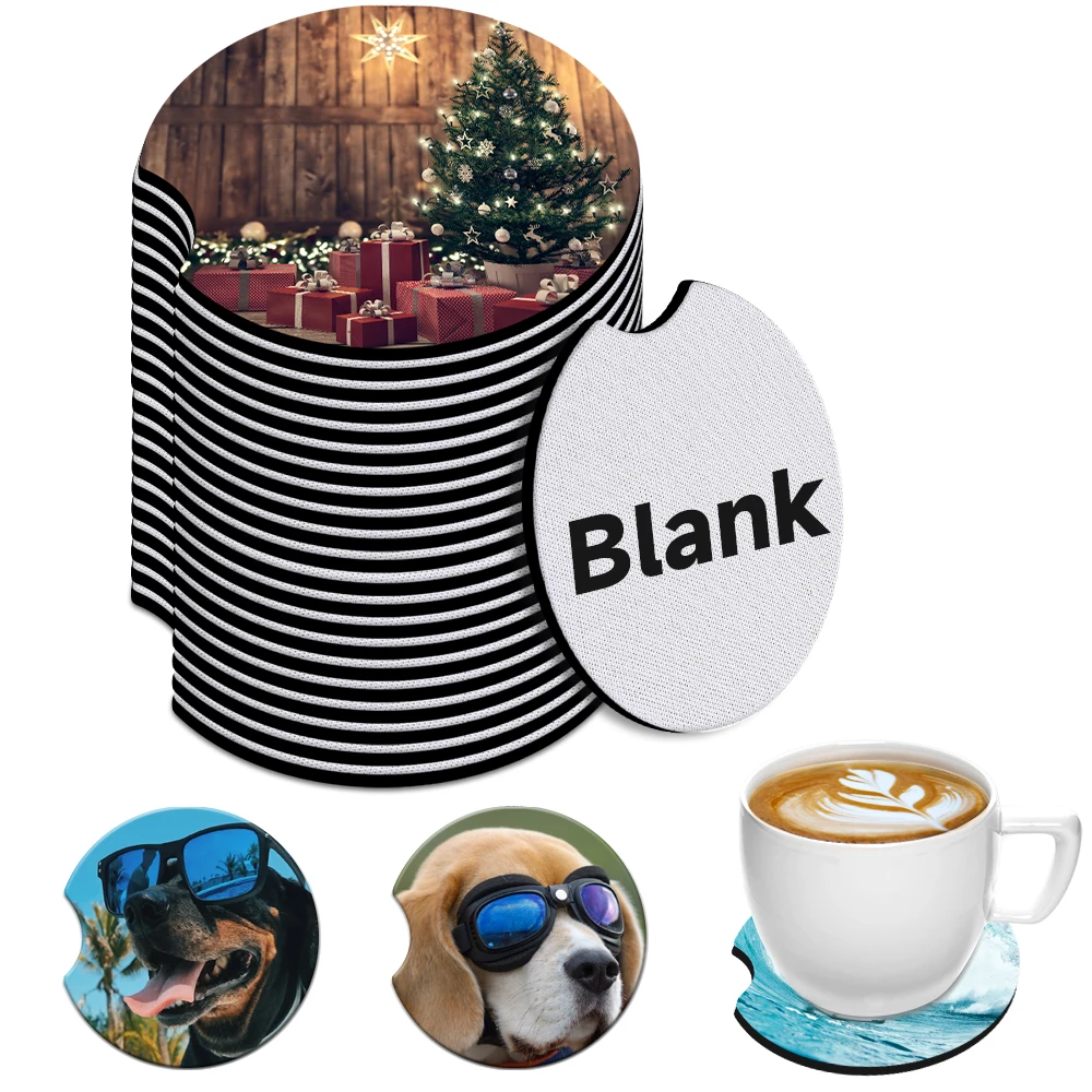 2.75inch White Round Waterproof Neoprene Blank Sublimation Car Coaster Cup Holder for DIY Coasters Crafts