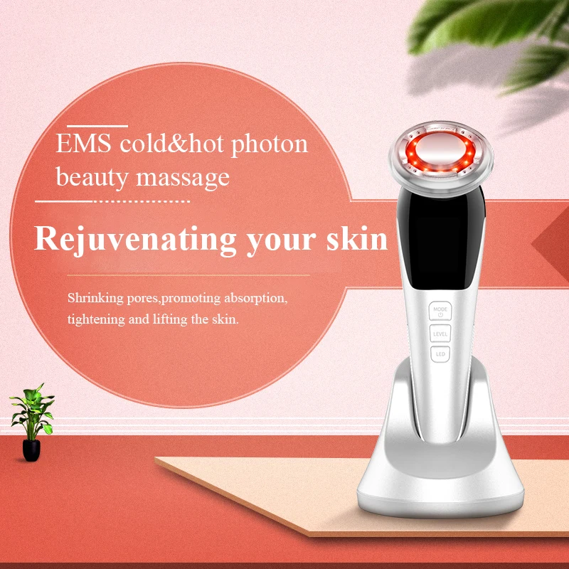  Blue Red Light Face Massage Ems Lift Anti Aging Device Anti-Wrinkle Machine Vibrating Ultrasonic Hot Cold